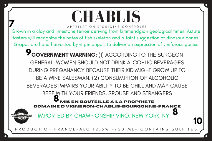 Imported wine back label