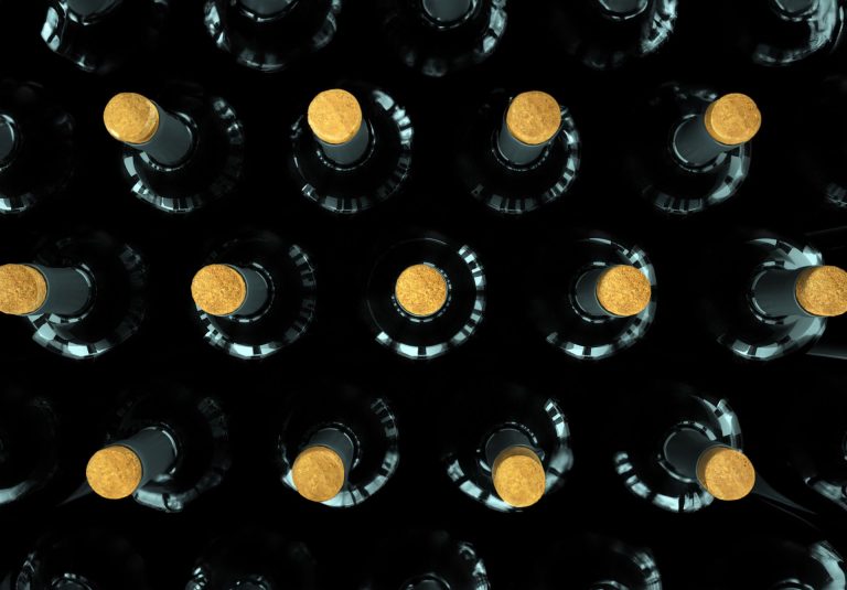 Wine bottles seen from above