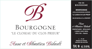 Domaine Anne et Sebastien Bidault Bourgogne "Le Closeau du Clos Prieur"
