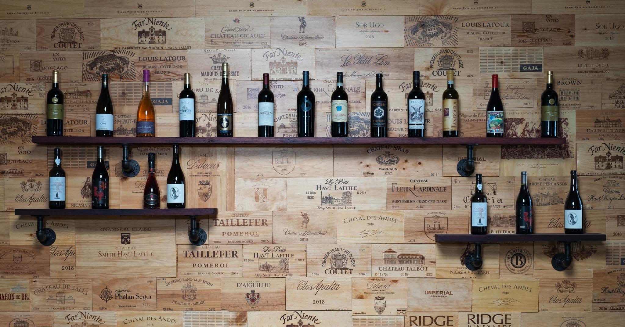 Wine bottles on shelves