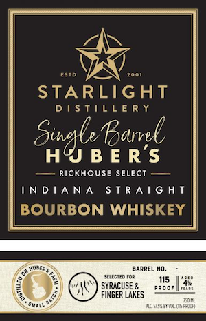 Starlight Distillery Bourbon Whiskey Carl T. Huber's Single Barrel 'Syracuse/Finger Lakes'