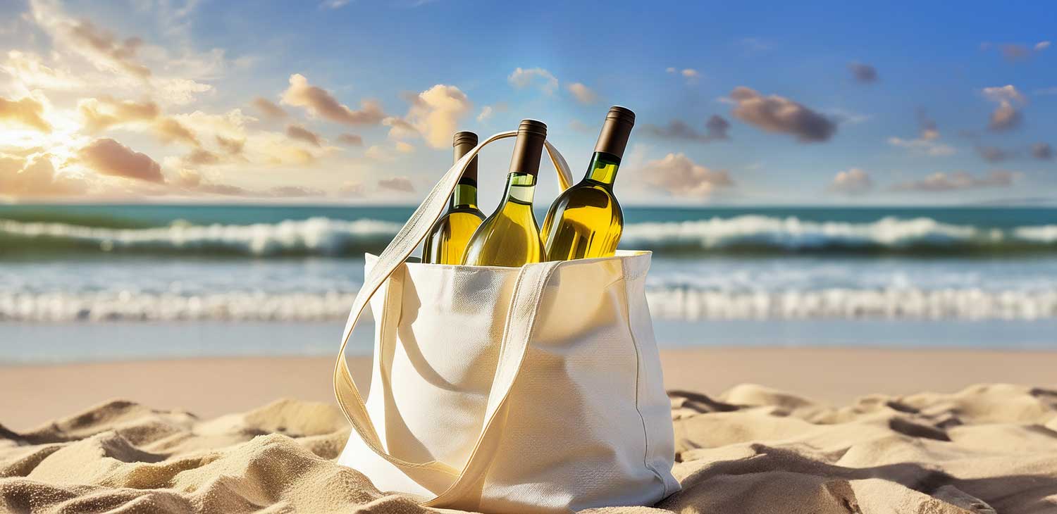 White wines in a beach tote