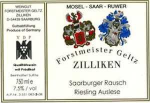 Forstmeister Geltz Zilliken Saarburger Rausch Riesling Auslese Auction