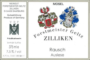 Forstmeister Geltz Zilliken Saarburger Rausch Riesling Auslese GK Nr4