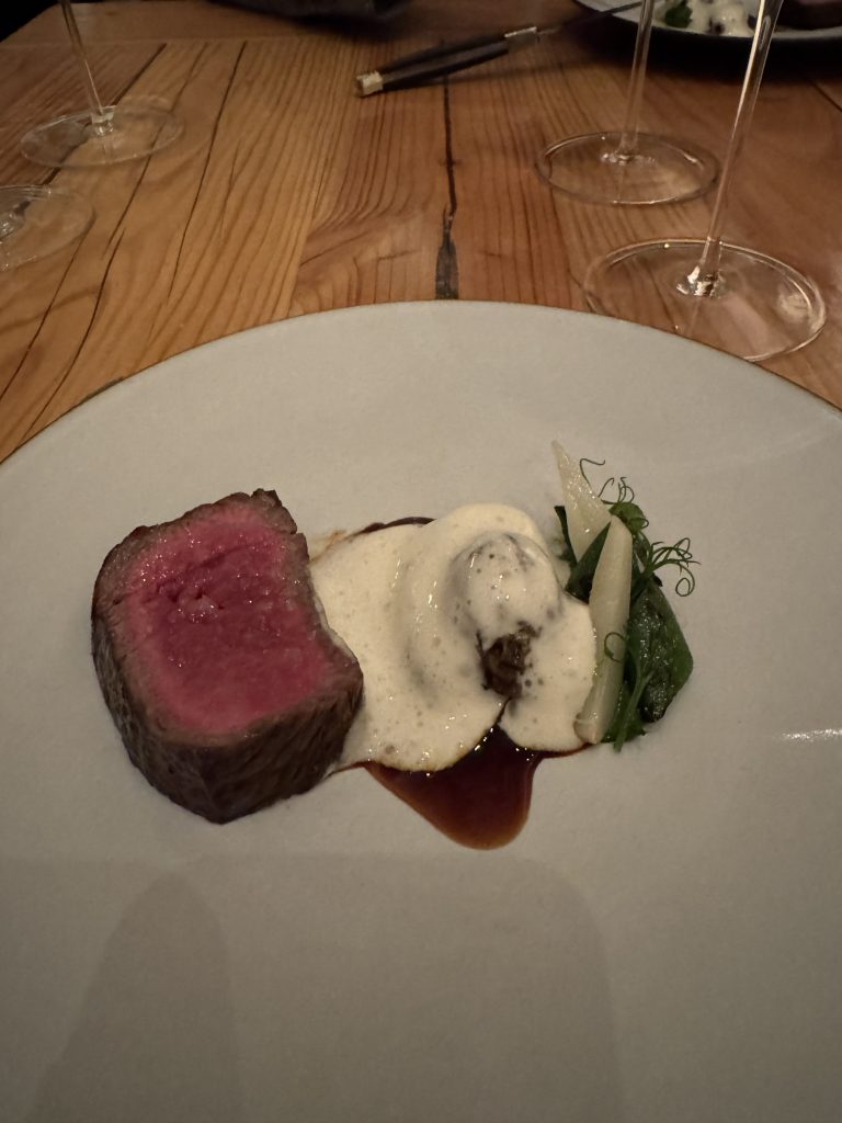 Crispy pastry with sauce and garnish on a plate