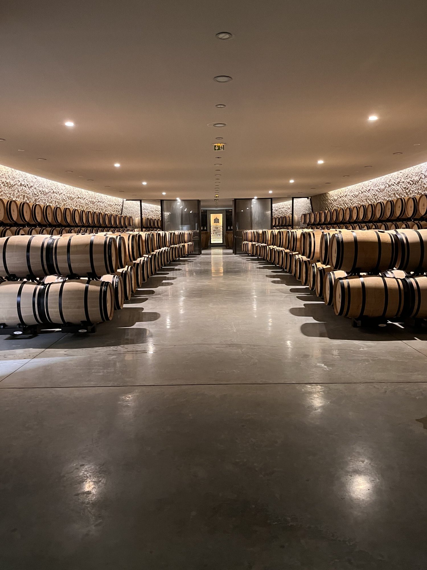 Modern barrel cellar at Château Angélus, Saint-Émilion Premier Grand Cru Classé A, Bordeaux