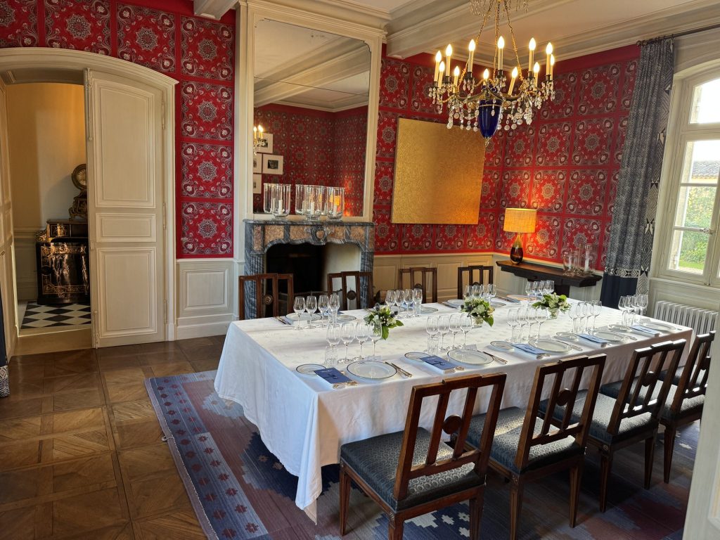 Dining room set for dinner at Château Canon, Saint-Émilion, Bordeaux En Primeur 2025