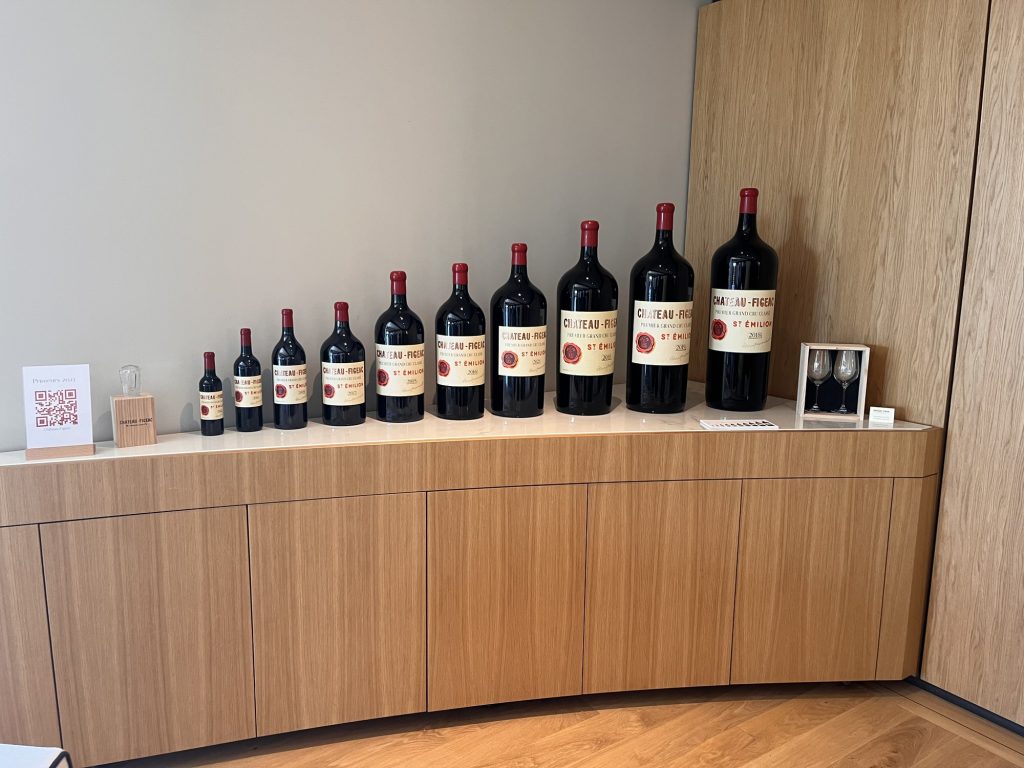 Château Figeac bottle formats on display during Bordeaux 2025 En Primeur, Saint-Émilion
