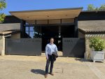Nick at the Château Figeac entrance gates, Saint-Émilion Premier Grand Cru Classé A, Bordeaux 2025 En Primeur