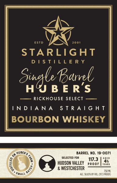 Starlight Distillery Bourbon Whiskey Single Barrel "Hudson Valley/Westchester" Starlight Distillery Bourbon Whiskey Single Barrel "Hudson Valley/Westchester"